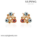 90236 Latest designed fashion earring three evil eyes designed indian gold plated stud earrings for young people